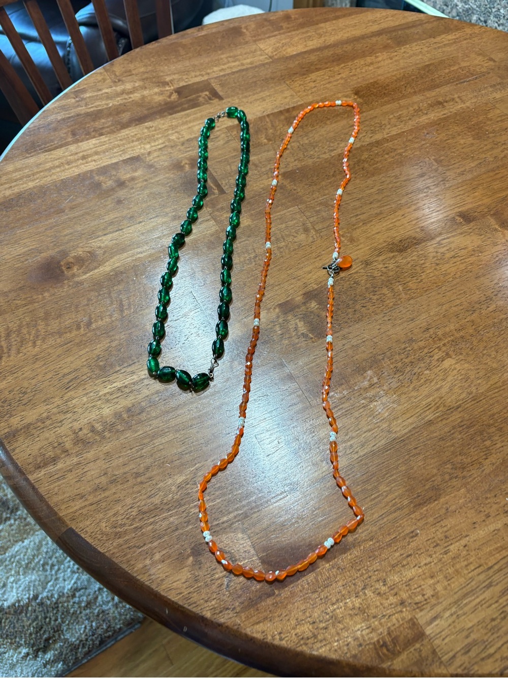 Green Beaded Necklace and Orange Beaded Necklace Set sterling clasp